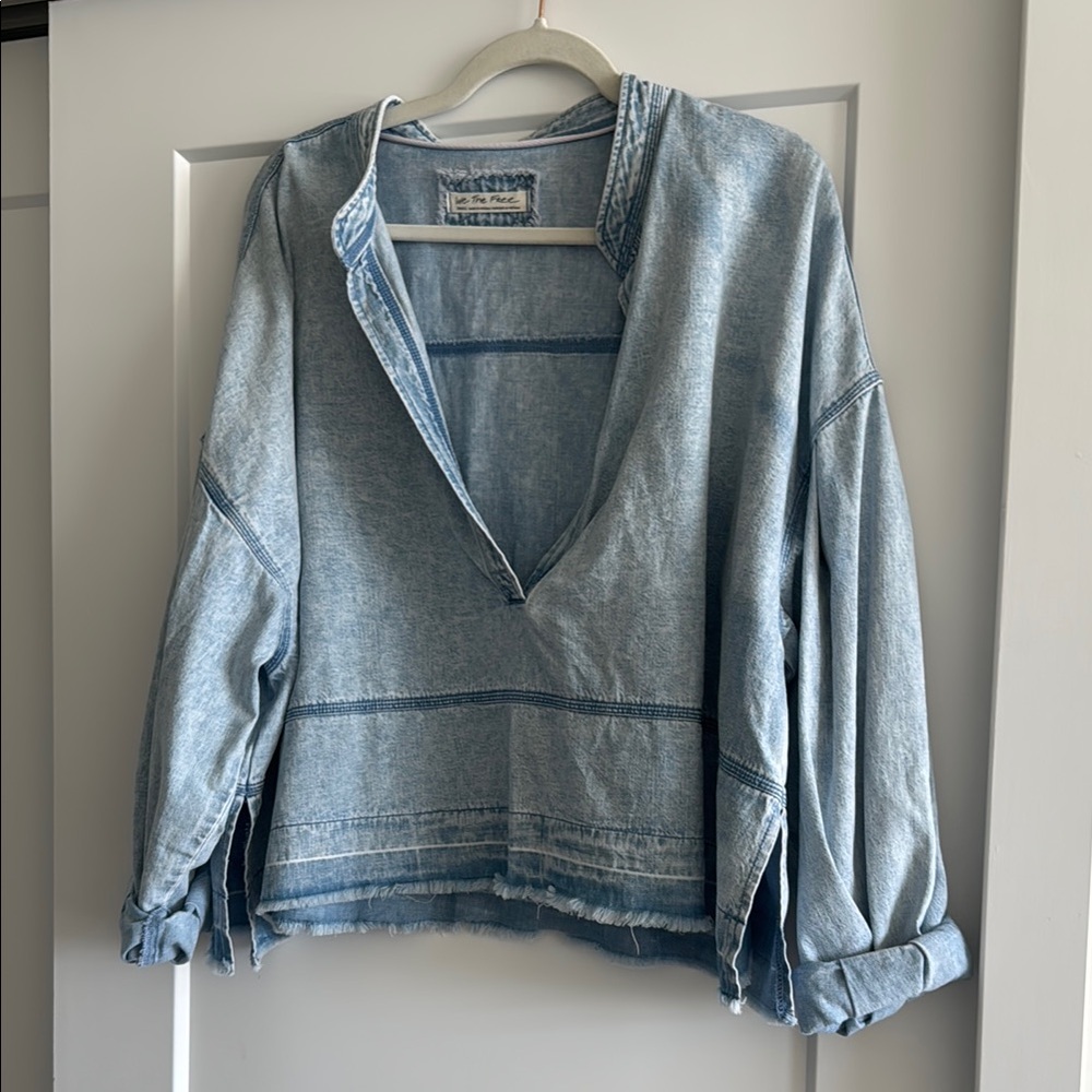 Free people Light Blue Denim V-Neck Top